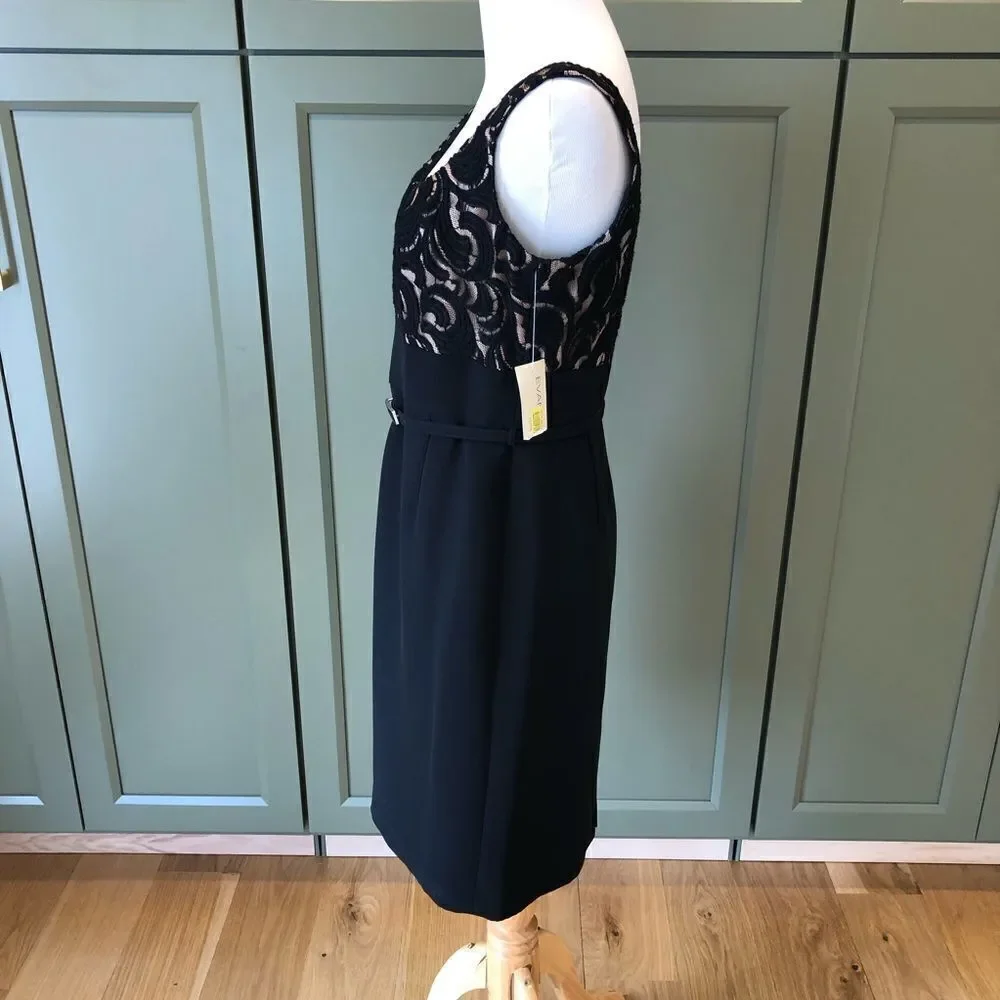 Evan Picone Black Dress with Cream Lace Detail - Picture 2 of 3